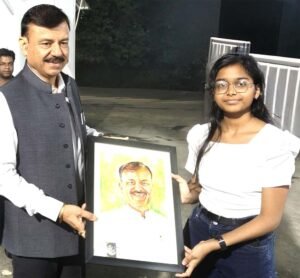 स्कूल शिक्षा मंत्री सिंह को बाल चित्रकार ने भेंट किया उनका चित्र