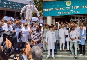 सनवर  पटेल के नेतृत्व में मुस्लिम समाज ने आतंकवादी हमले के विरोध में पाकिस्तान और आतंकवाद का जलाया पुतला