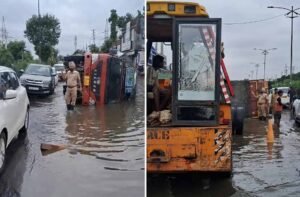 लगातार हो रही बारिश के बीच भयानक सड़क हादसा, लगा लंबा जाम