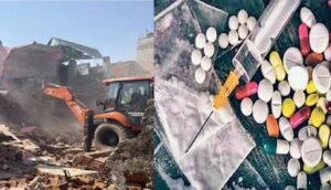 जयपुर में ड्रग्स माफिया पर बड़ी कार्रवाई, दो मंजिला अवैध मकान पर चला बुलडोजर