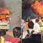 इंदौर-भोपाल हाईवे पर चलती बस में लगी भीषण आग, यात्रियों ने खिड़की से कूदकर बचाई जान