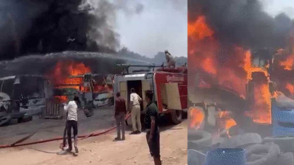 इंदौर में अवैध पार्किंग हादसा: वेल्डिंग के दौरान 5 बसें जलीं, 4 धमाके, गैस सिलेंडर भी फटा