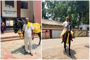 साहिबगंज में अनोखी पहल: घोड़े पर ऑफिस पहुंचे जिला परिषद उपाध्यक्ष, दिया ईंधन बचत का संदेश