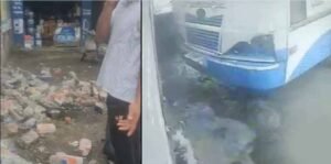 Jammu-Amritsar National Highway पर बड़ा हादसा: हरियाणा रोडवेज बस दुकानों में घुसी