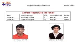 JEE Advanced 2026 में कोटा का जलवा, शुभम कुमार AIR 1 और कबीर छिल्लर AIR 2 बनकर छाए