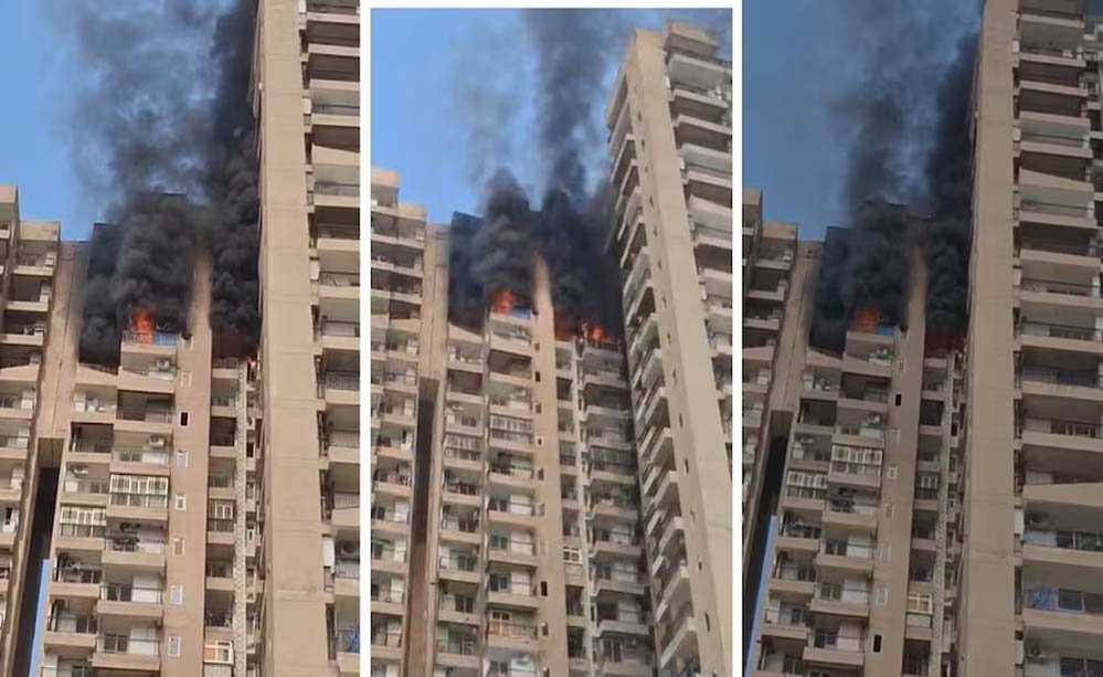 नोएडा में फिर AC ब्लास्ट से मची अफरा-तफरी, हाइराइज बिल्डिंग में लगी भीषण आग