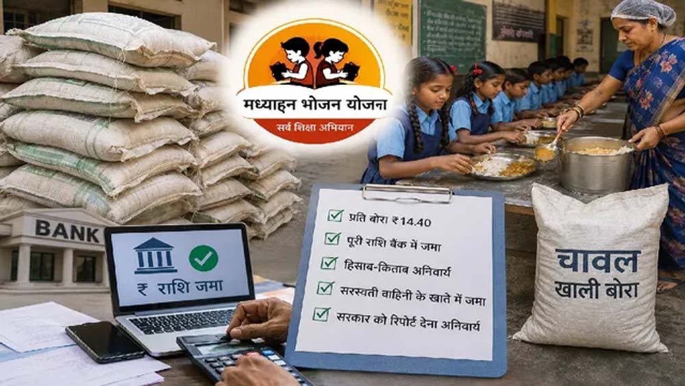 पीएम पोषण योजना: चावल के खाली बोरों की राशि सरस्वती वाहिनी खाते में जमा करना अनिवार्य