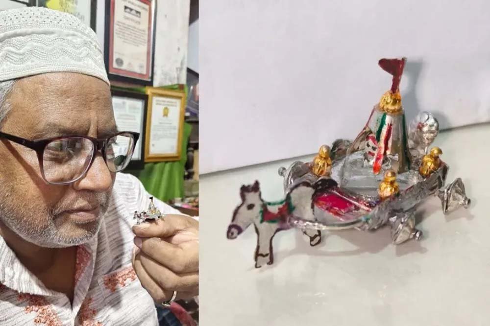 उदयपुर के डॉ. इकबाल सक्का ने बनाया 1 सेंटीमीटर का सोने-चांदी का जगन्नाथ रथ
