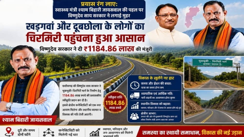 खड़गवां-चिरमिरी की राह होगी आसान, डबल लेन सड़क को 11.84 करोड़ की मंजूरी