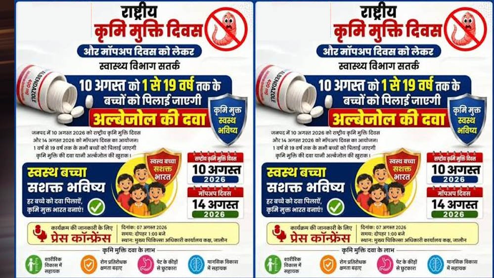 10 अगस्त को राष्ट्रीय कृमि मुक्ति दिवस एवं 17 अगस्त को मॉप-अप दिवस
